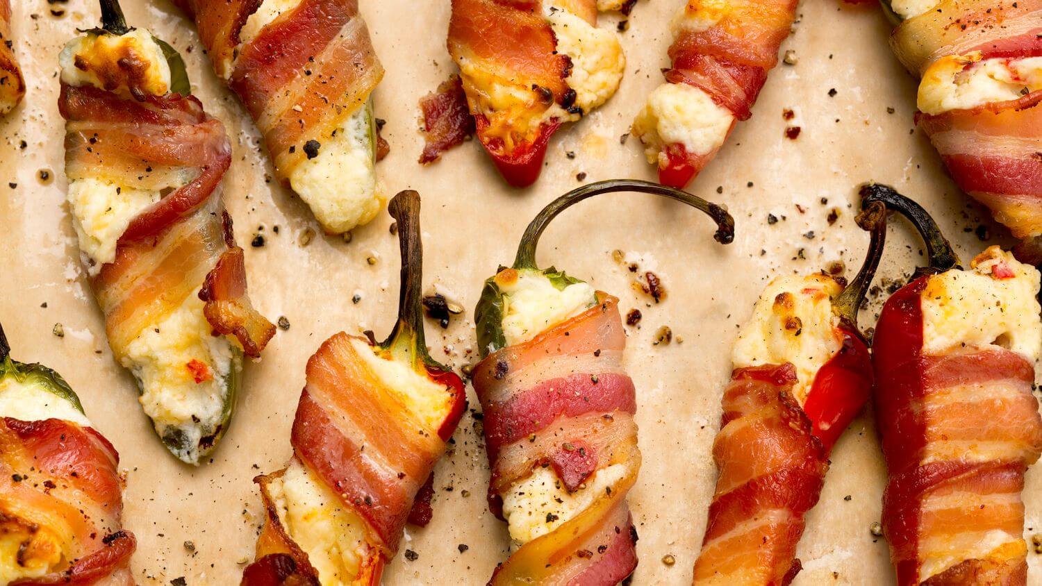 A plate of crispy bacon-wrapped jalapeño